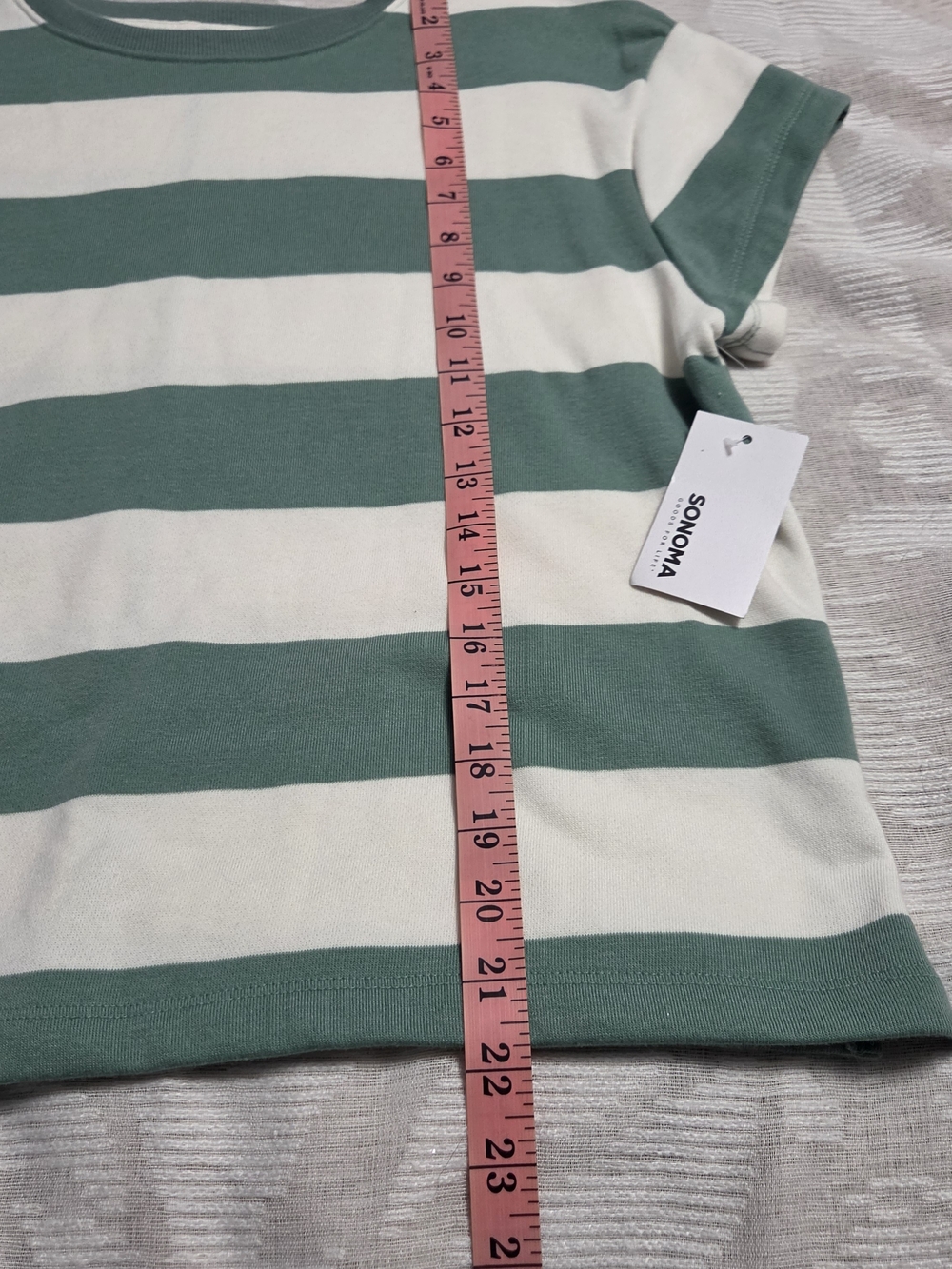 NWT Sonoma Women's M Green & White Striped Crop Sweater Crew Neck Short Sleeve T - Picture 5 of 10